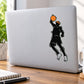 Basketball player wall decal vinyl sticker, black silhouette with orange basketball