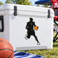 Basketball player silhouette vinyl decal holding an orange basketball