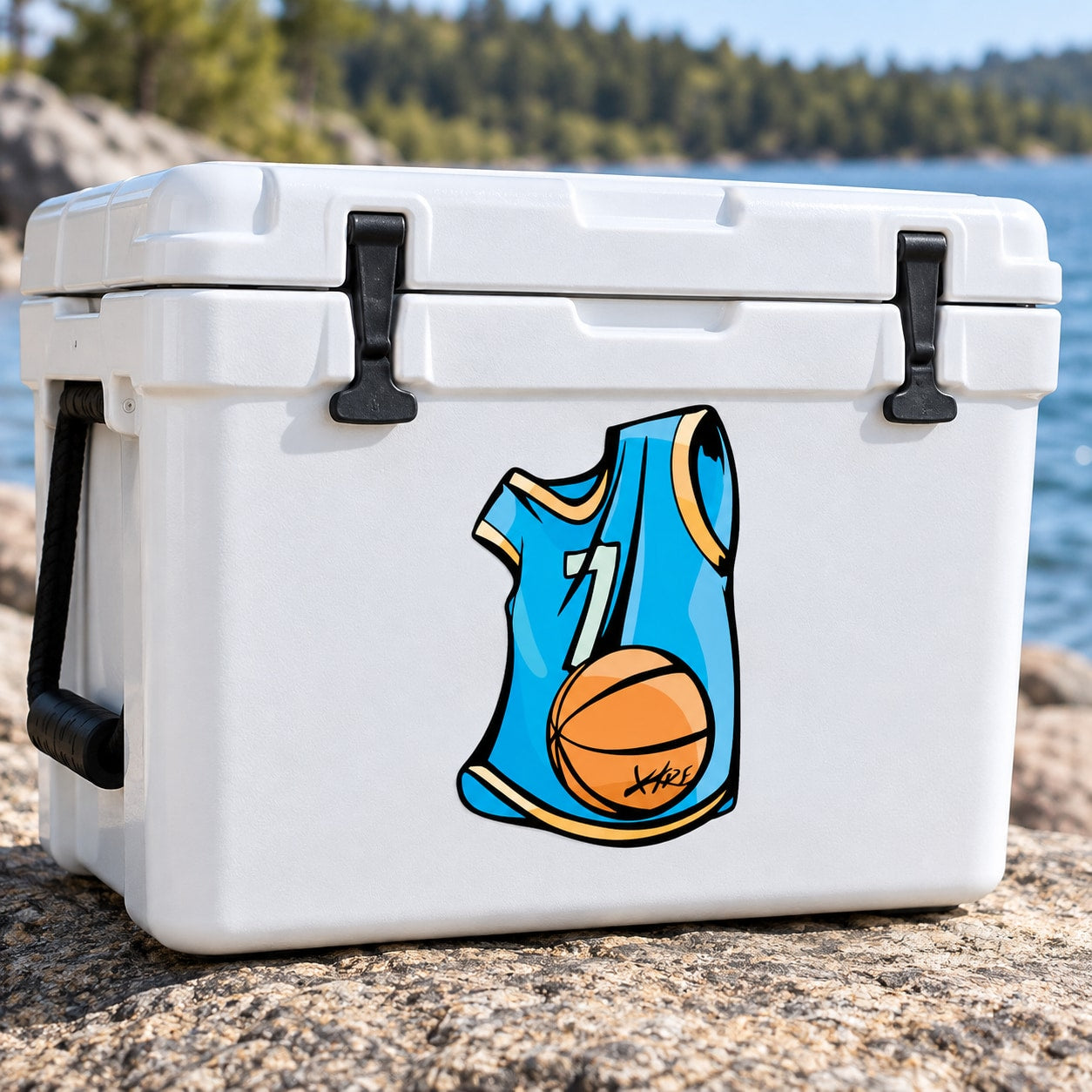 Basketball vinyl decal sticker with blue basketball icon
