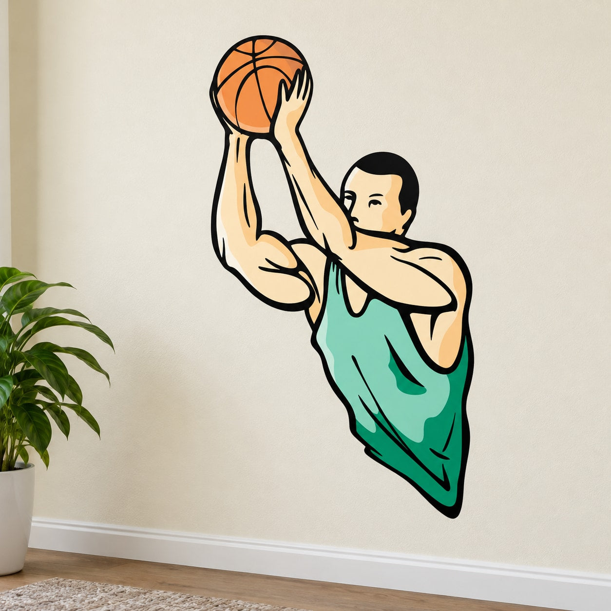 Basketball player wall decal vinyl sticker with raised shot and basketball ball