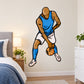 Basketball player wall decal vinyl sticker, blue jersey dribbling basketball