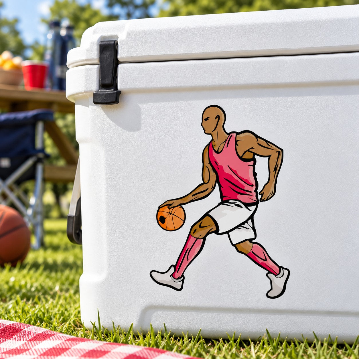 Basketball player vinyl die-cut wall decal sticker, running with ball.