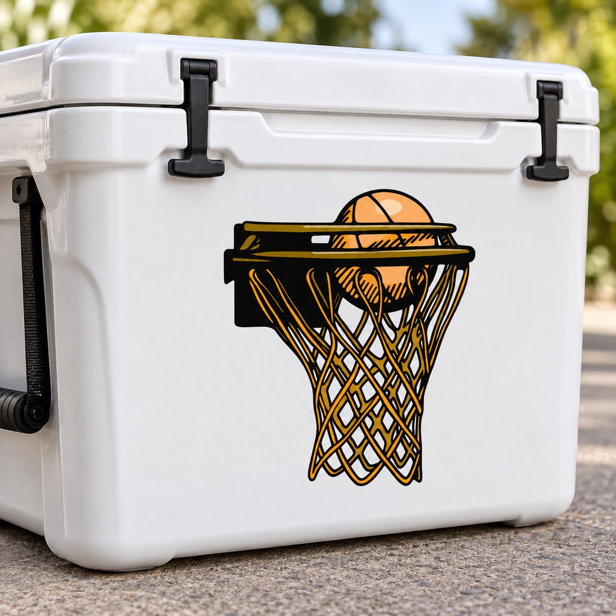 Basketball hoop and ball vinyl decal sticker, die-cut design