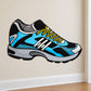 Basketball shoe vinyl wall decal, blue and black with yellow laces and white stripes