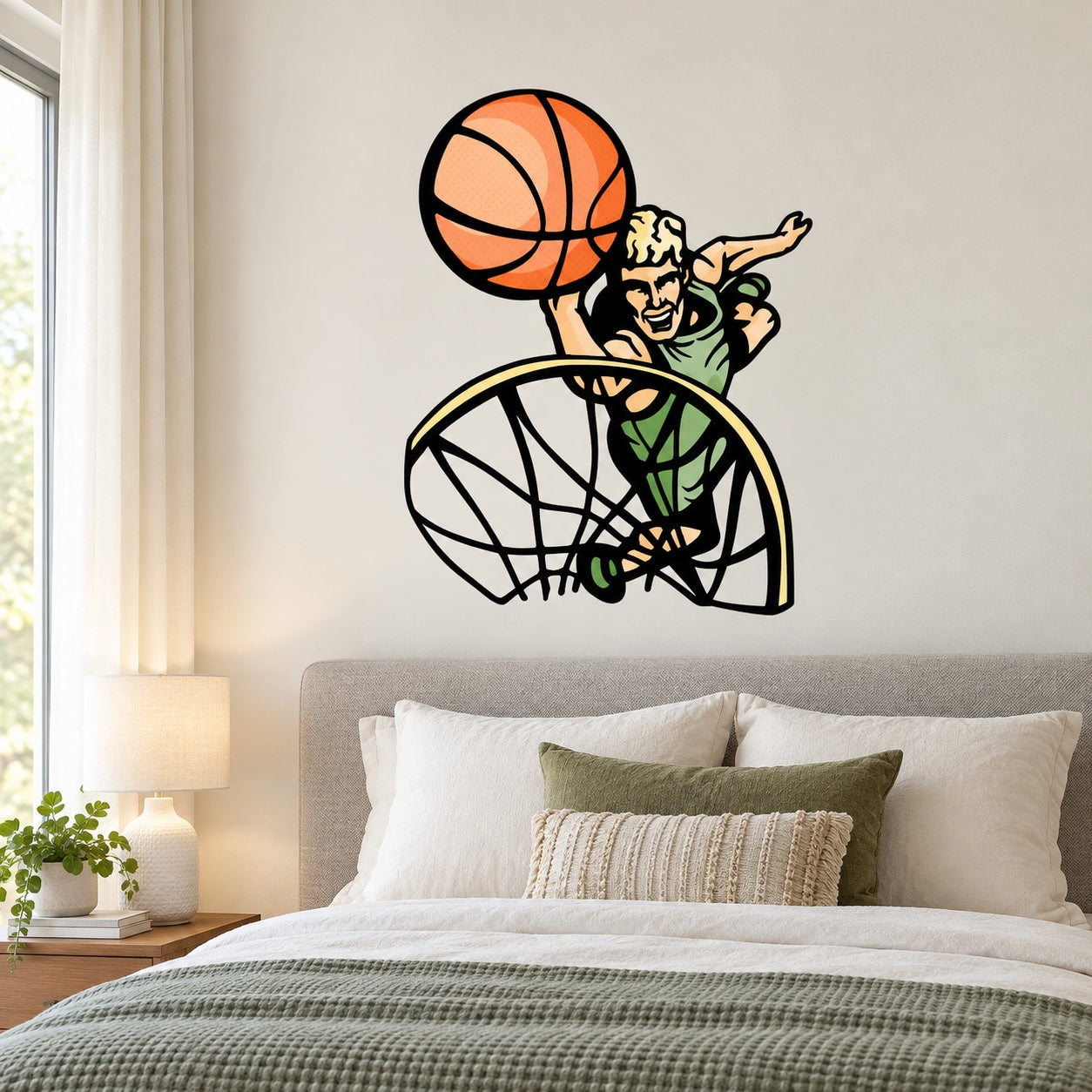 Basketball player wall decal vinyl sticker with basketball and dribbling figure