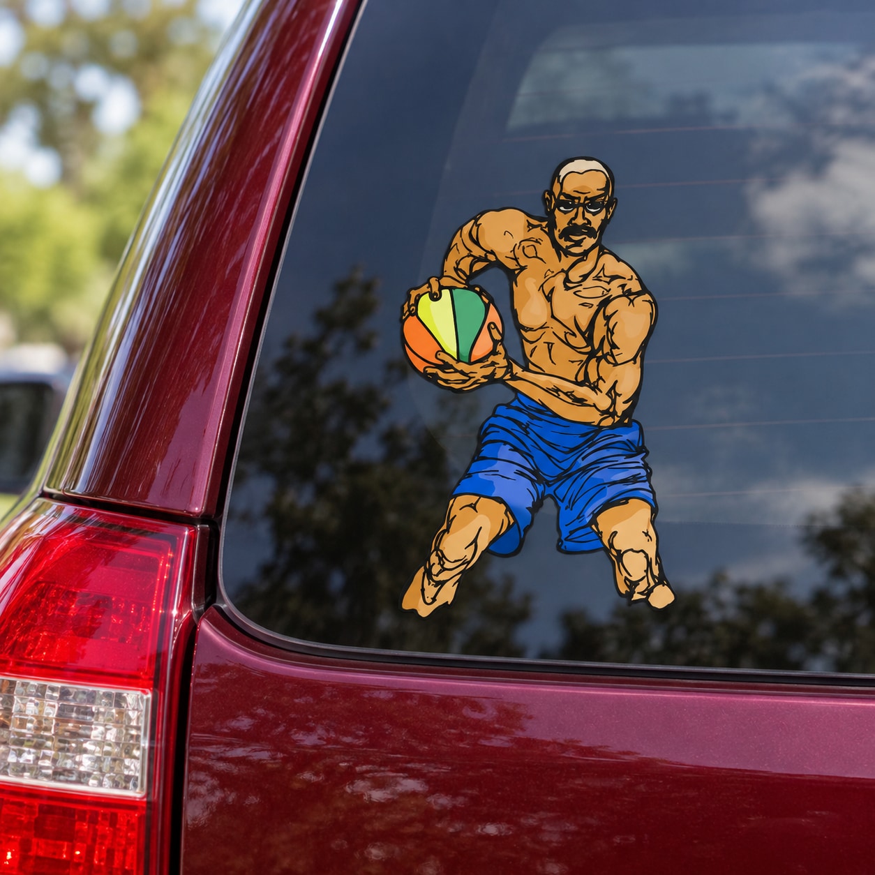 Basketball player vinyl decal with basketball, die-cut sticker on car window