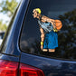 Die-cut vinyl decal of cartoon basketball player holding an orange ball
