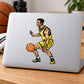 Basketball player vinyl wall decal sticker, yellow uniform dribbling a basketball