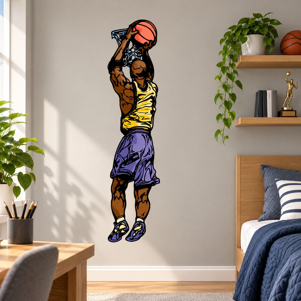 Basketball Wall Decal - Vinyl Sticker - Car Sticker - Die Cut Sticker - CDScolor123 — illustrative vinyl decal application mockup. Surrounding objects are not included.