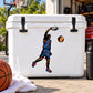 Basketball player vinyl wall decal with orange ball, die-cut sticker