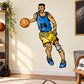 Basketball player vinyl wall decal sticker, blue jersey holding orange basketball, die-cut