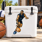 Die-cut vinyl basketball player sticker, blue uniform dribbling a ball