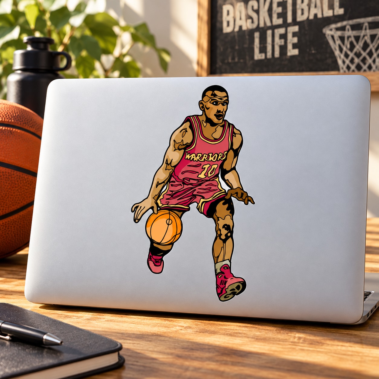 Basketball player vinyl wall decal sticker with colorful uniform and basketball, die-cut