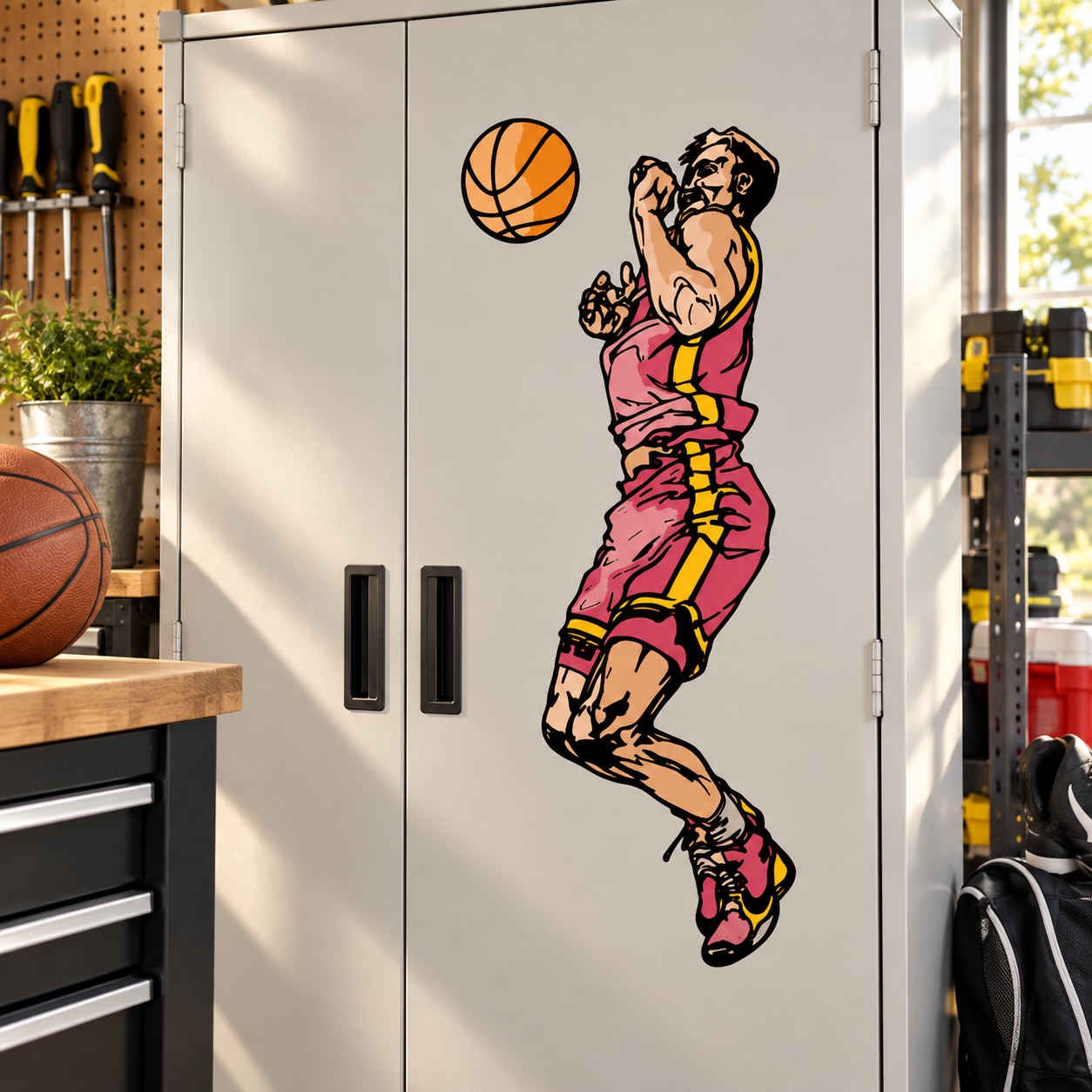 Basketball player vinyl wall decal sticker, die-cut basketball ball and action figure