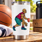 Basketball player vinyl wall decal sticker, colorful kneeling guard holding basketball