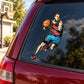 Basketball player vinyl sticker decal showing a dribbling player in orange and blue