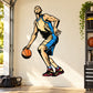Basketball player wall decal sticker, illustrated figure holding orange basketball