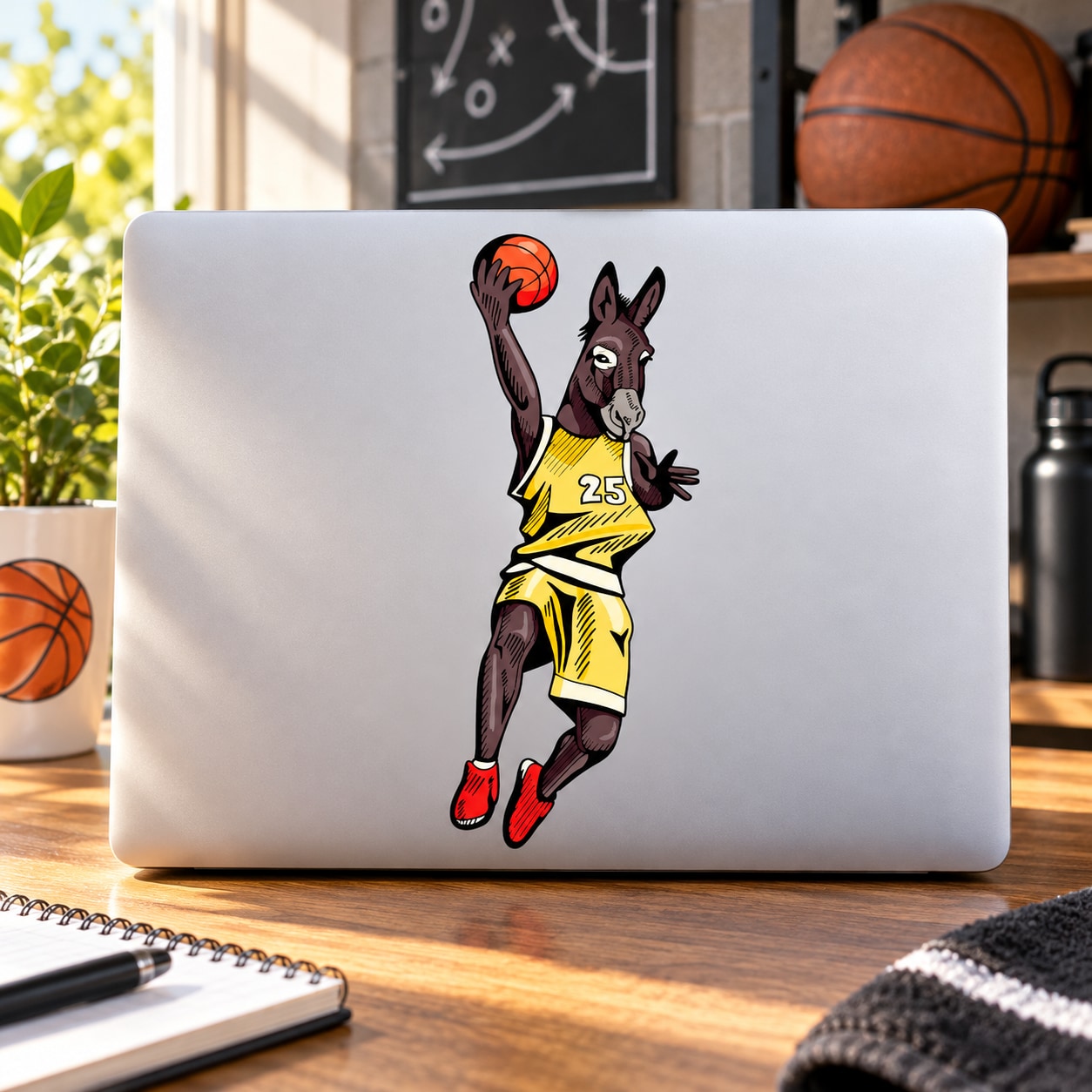 Die-cut basketball player wall decal sticker, yellow jersey #25 holding a ball