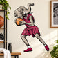 Basketball player wall decal vinyl sticker, pink and orange cartoon athlete in dribble pose