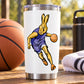 Basketball bunny vinyl decal sticker: rabbit holding a basketball on a light background