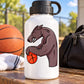 Brown panther holding basketball vinyl sticker decal, printed on white bottle