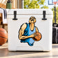 Basketball player vinyl sticker, blue jersey holding orange basketball