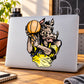 Basketball-themed cartoon bull and ball vinyl decal sticker, die-cut