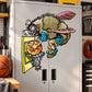 Basketball wall decal sticker with cartoon mascot shooting through a hoop