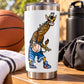 White tumbler cup with die-cut basketball cartoon sticker of giraffe player