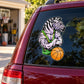 Vinyl basketball decal sticker with black-and-white animal face holding a basketball