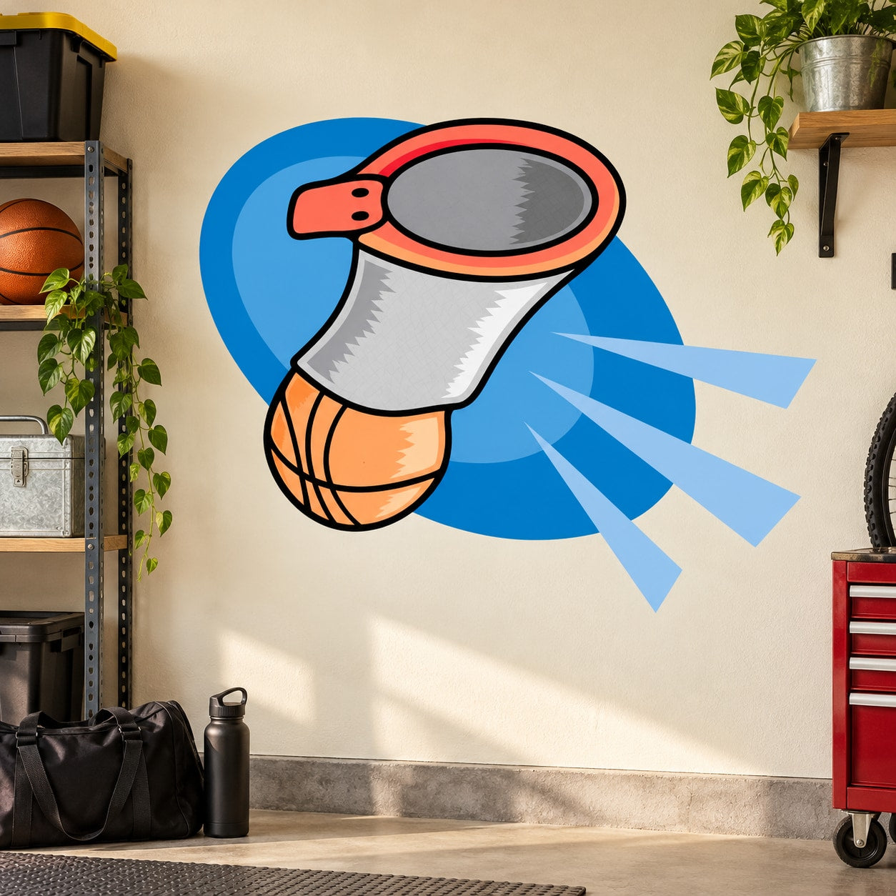 Basketball-themed vinyl wall decal sticker featuring a basketball hoop net and ball icon