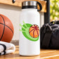 Vinyl basketball decal sticker with orange ball and green burst design on white