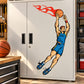 Basketball player vinyl wall decal sticker with orange ball and red flame trail