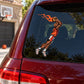 Basketball player vinyl decal sticker with orange flames, on car window