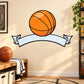 Orange basketball wall decal with arched light-blue banner and ribbon ends