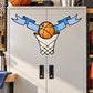 Basketball hoop wall decal vinyl sticker with orange ball and blue ribbons