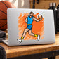 Die-cut vinyl basketball player sticker, blue uniform with orange ball