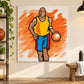Basketball wall decal sticker with illustrated player holding basketball, orange lightning