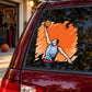 Basketball player vinyl decal sticker with orange burst and raised ball on car window
