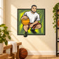 Basketball wall decal sticker featuring cartoon player holding orange basketball