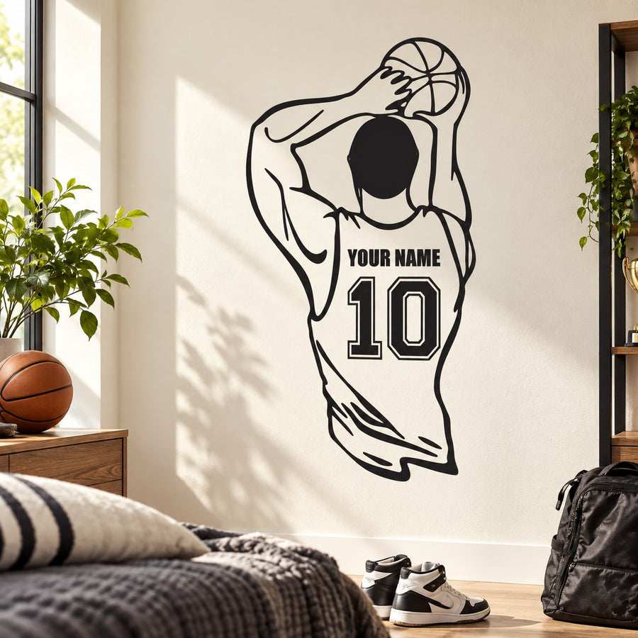Basketball player wall decal with 'YOUR NAME' and number 10