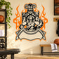 Basketball wall decal: black player with basketball and orange flames