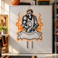 Basketball wall decal sticker of flaming basketball player holding ball, orange and black