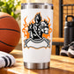Basketball wall decal sticker with black knight mascot holding ball and orange flames