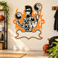 Basketball wall decal vinyl sticker of player holding ball with flame background, orange and black