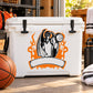 Basketball wall decal: white vinyl sticker with black-and-orange flaming player holding ball