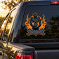 Die-cut vinyl sticker with flaming robot basketball graphic