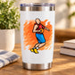Basketball vinyl sticker with cartoon basketball player in orange burst design