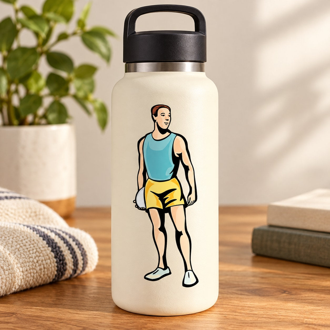 Basketball player vinyl decal sticker of a woman in blue top and yellow shorts