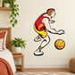 Basketball player wall decal vinyl sticker, red jersey and yellow ball with basketball